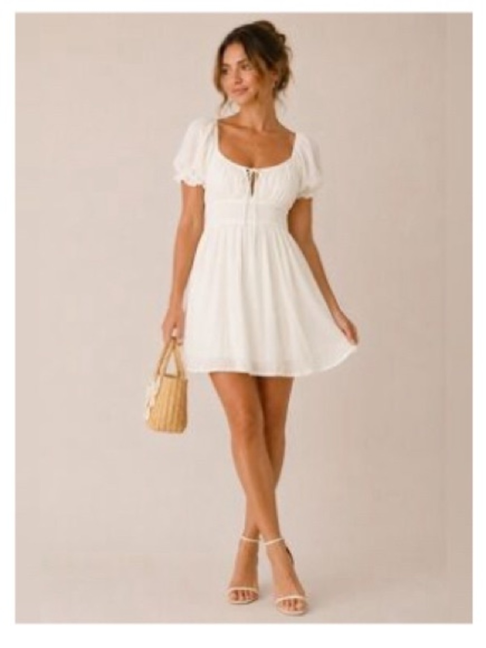 Hollister White Smocked Waist Tie-Front Sundress